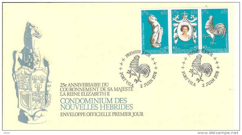 FDC 78 NOUVELLES HEBRIDES - POSTE 535 à 537 - ELIZABETH II - FDC