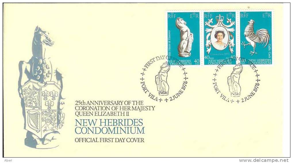 FDC 798 NEW HEBRIDES - POSTE 538 à 540 - ELIZABETH II - FDC