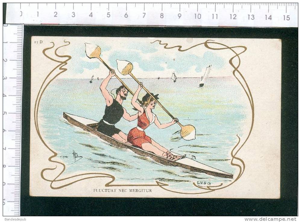 Jolie Carte Illustrée Par Guillaume Thème Sport Aviron Couple - Guillaume