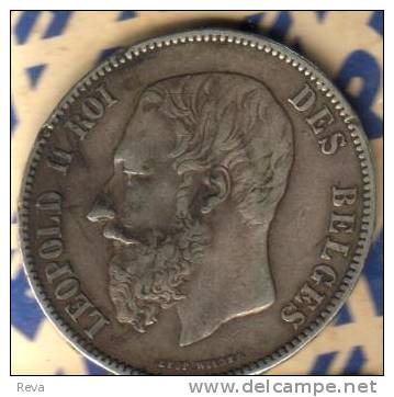 BELGIUM 5 FRANCS EMBLEM  FRONT  LEOPOLD II MAN  BACK 1873  AG SILVER KM24 READ DESCRIPTION CAREFULLY !!! - 5 Francs