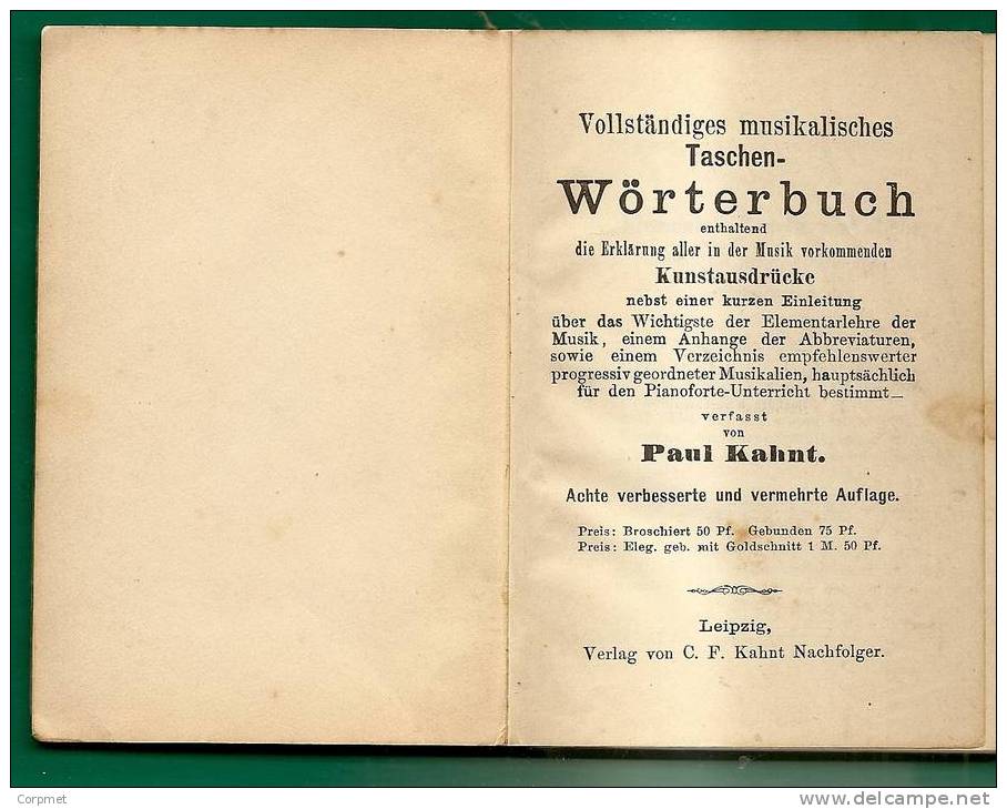 VOLLSTÄNDIGES MUSIKALISCHES TASCHEN-WÖRTERBURCH C/1900´s - Music