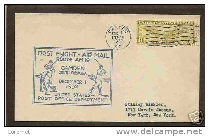 GOLF And POLO CACHET On A UNITED STATES POST OFFICE DEPARTMENT 1932 CAMDEN FIRST FLIGHT COVER - Golf
