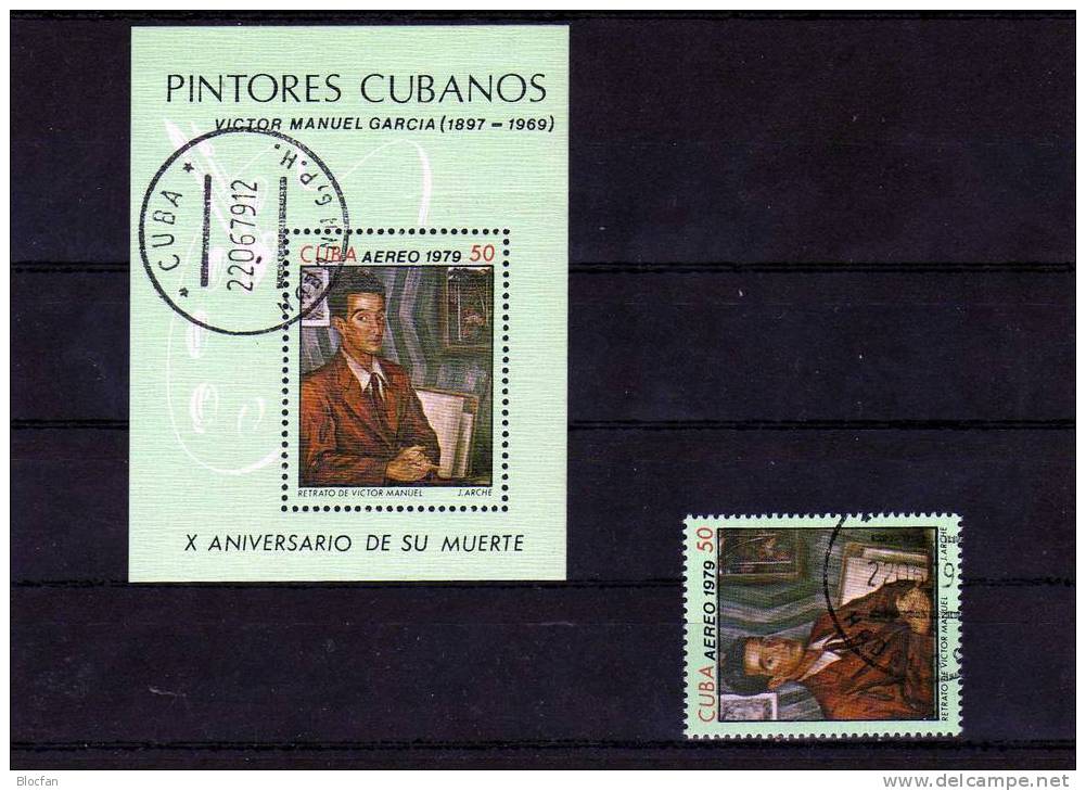 Gemälde Maler Victor Manuel 1979 Selbstporträt Kuba 2410 Plus Block 60 O 4€ Blocchi M/s Painting Bloc Art Sheet Of Cuba - Usati