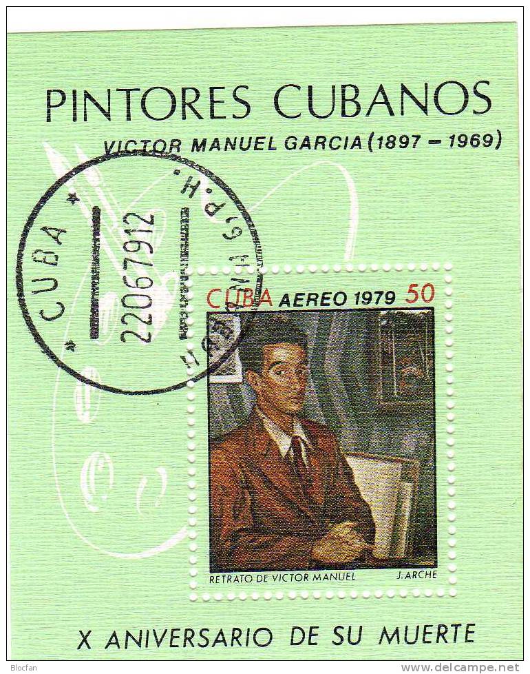 Gemälde Maler Victor Manuel 1979 Selbstporträt Kuba 2410 Plus Block 60 O 4€ Blocchi M/s Painting Bloc Art Sheet Of Cuba - Usados