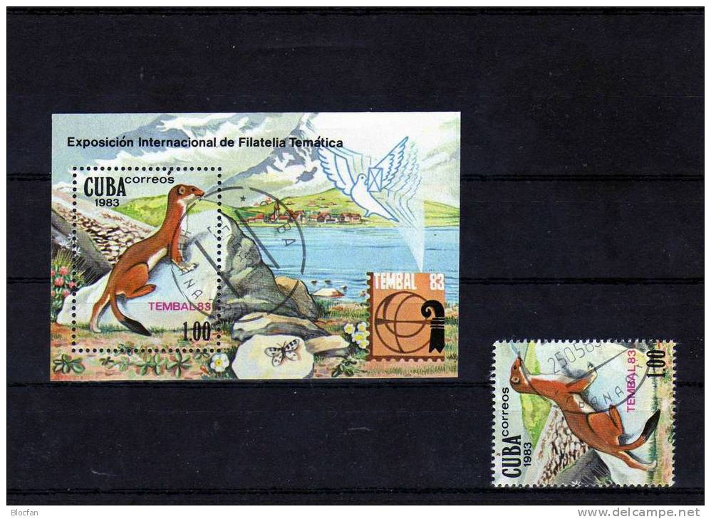 TEMBAL 83 In Basel Wiesel Und Alpen-Berge Kuba 2740 + Block 77 O 8€ Bloque M/s Fauna Bloc Philatelic EXPO Sheet Bf Cuba - Used Stamps
