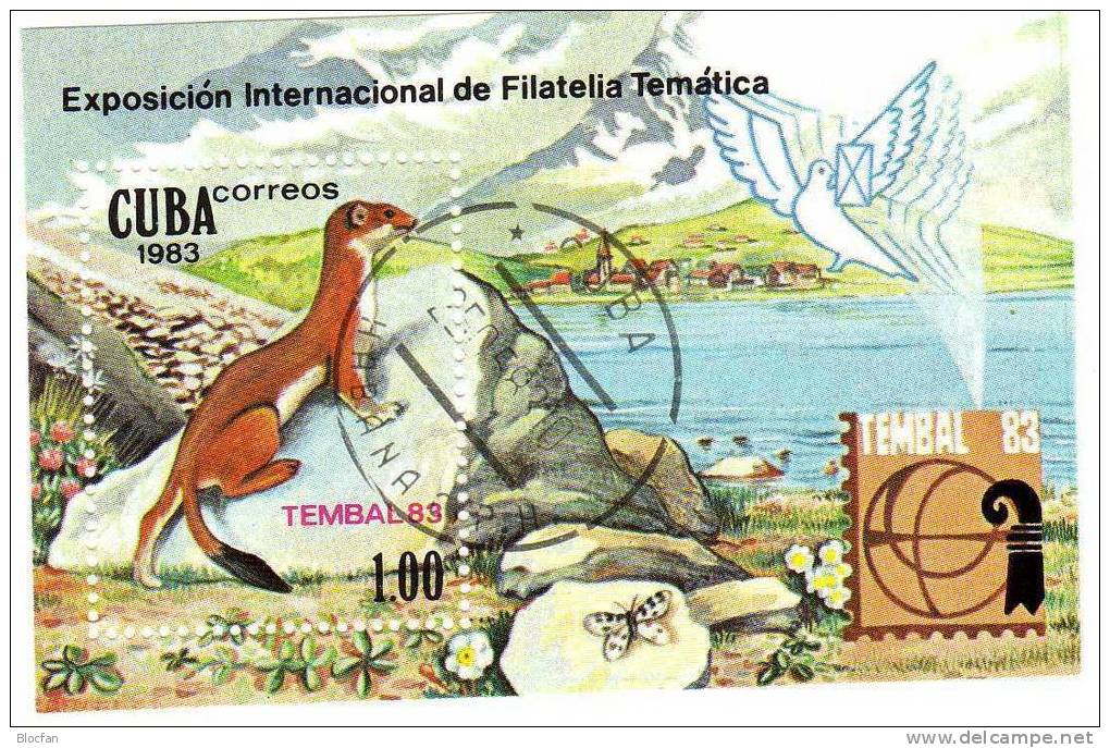 TEMBAL 83 In Basel Wiesel Und Alpen-Berge Kuba 2740 + Block 77 O 8€ Bloque M/s Fauna Bloc Philatelic EXPO Sheet Bf Cuba - Gebruikt