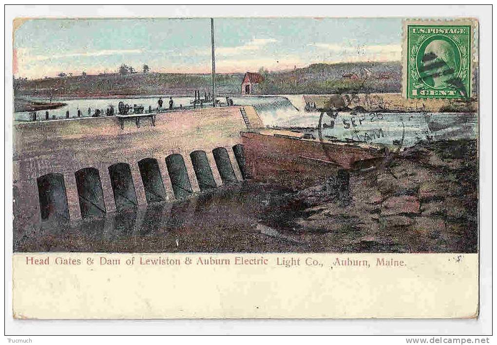 M1633 - Head Gates & Dam Of Lewiston & Auburn Electric Light Co, Auburn - Auburn