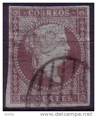 Edifil 42 Usado 1855 2 Reales Violeta Filigrana De Lazos - Usados