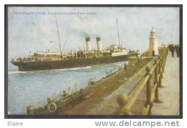 Ship Passing Pier Head, Lighthouse, Folkstone, U.K. - Folkestone