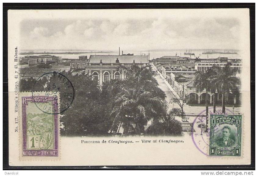 SA236.-.FRANCE- MADAGASCAR-  1912 .- POST CARD FROM CU BA, NO ADDRESSED ON BACK- MADAGASCAR AND C UB A STAMPS. - Lettres & Documents