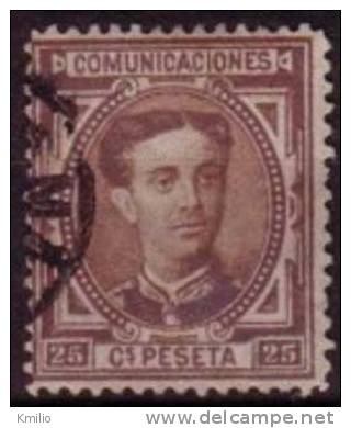 Edifil 177 1876 Alfonso XII 25 Cts Castaño  En Usado - Used Stamps