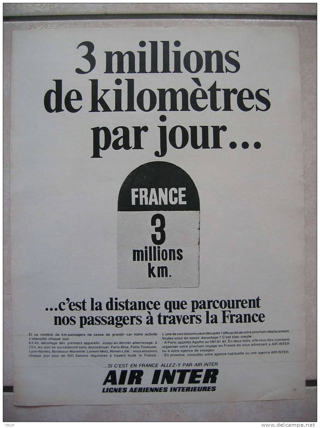 Publicité Compagnie Aérienne AIR INTER (1962) "3 Millions De Kilomètres Par Jour..." - Advertenties