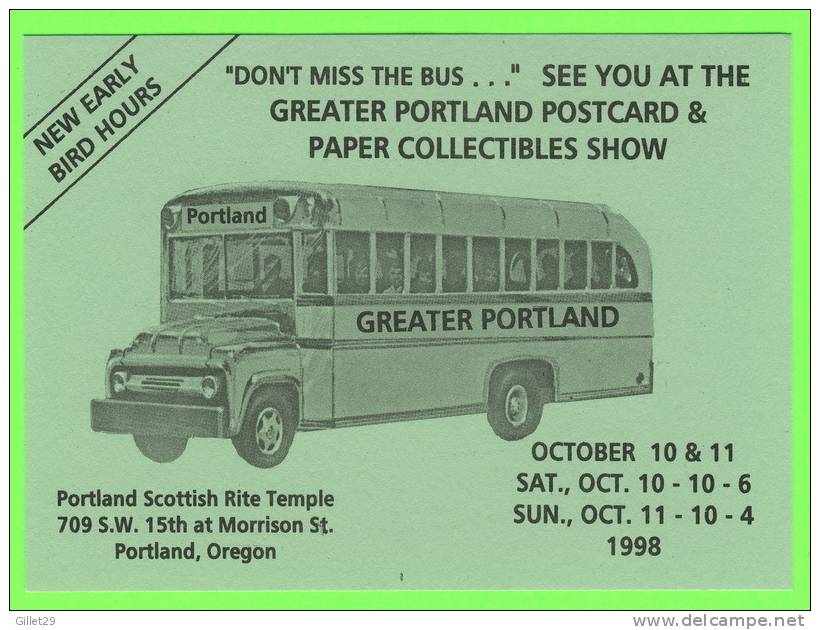 PORTLAND, OR  - NATIONAL POSTCARD WEEK,1998 - SCHOOL BUS - PORTLAND SCOTTISH RITE TEMPLE - SCHOOL BUS - - Portland