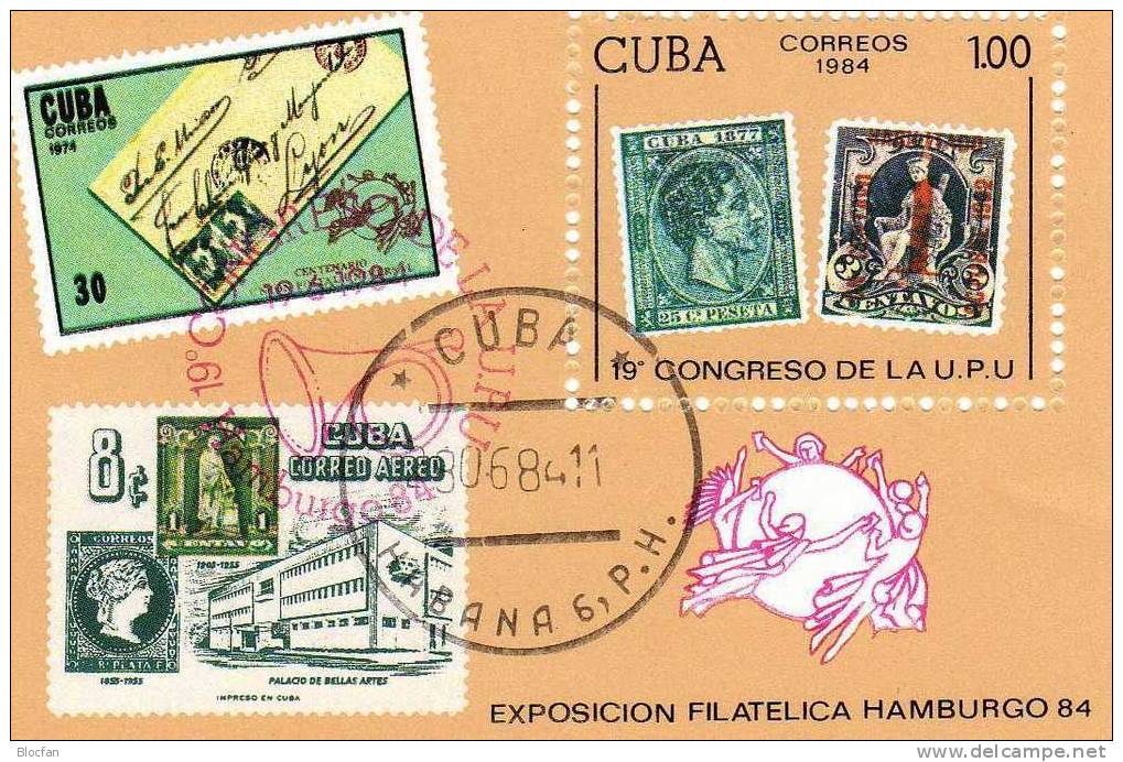 Spanische Briefmarken UPU " Weltpostkongreß 1984 " In Hamburg Kuba 2865 + Bl.83 O 8€ - U.P.U.