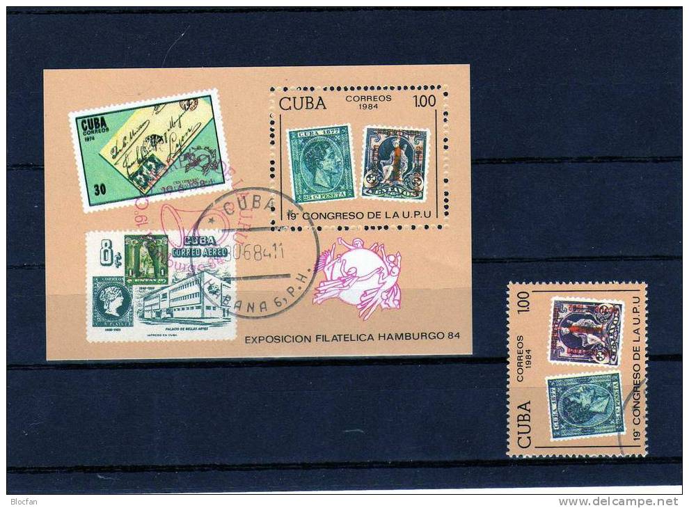 Spanische Briefmarken UPU " Weltpostkongreß 1984 " In Hamburg Kuba 2865 + Bl.83 O 8€ - U.P.U.