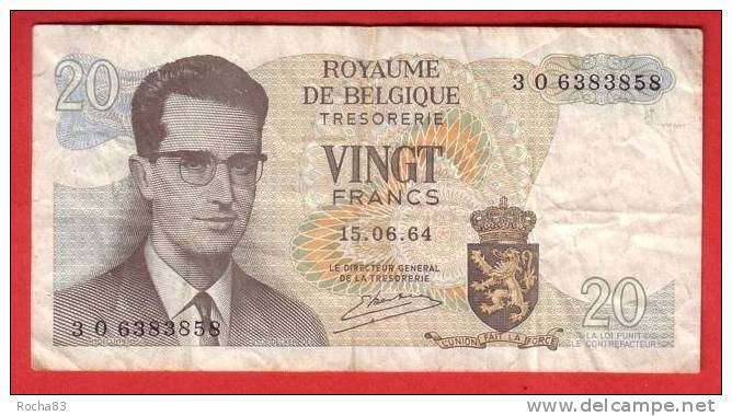 BILLET - BELGIQUE - 20 Francs ( Portrait Roi Beaudoin ) 05 06 1964 - Pick 138 - Other & Unclassified