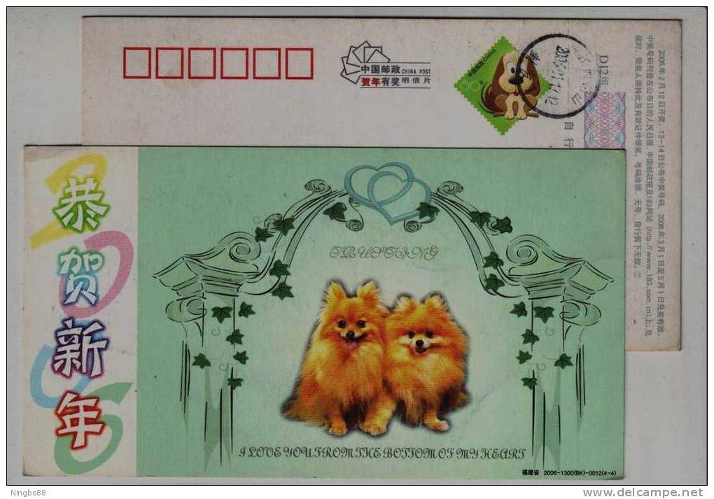 Cute Pet Papillon Dog,China 2006 Chinese Lunar New Year Of Dog Greeting Pre-stamped Card - Dogs