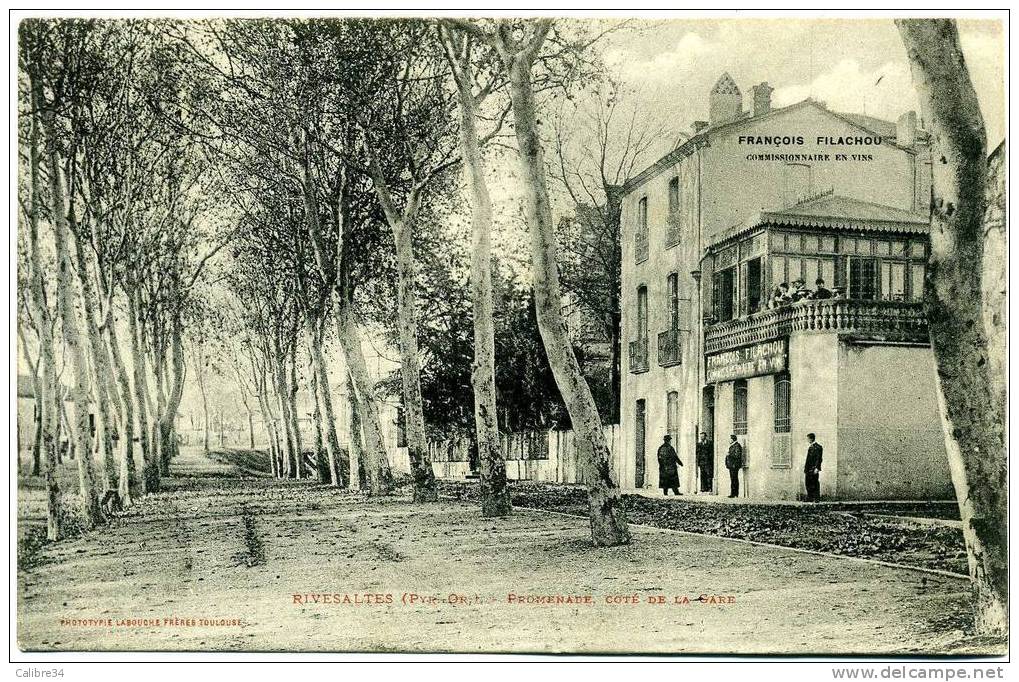 66 RIVESALTES Promenade Coté De La Gare ( 1913 Façade François Filachou Commissionnaire En Vins Visible) - Rivesaltes