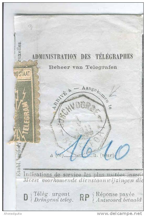 TELEGRAMME Cachet Télégraphique Octogonal Bilingue BOITSFORT 1911  --  B0/001 - Telegraph [TG]