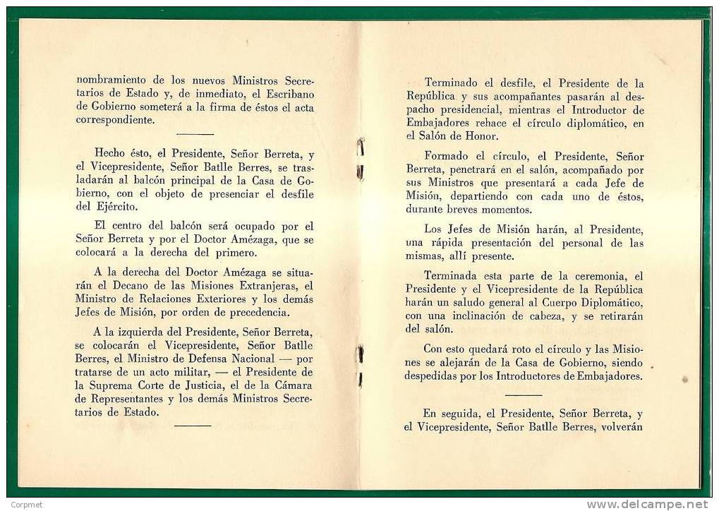 URUGUAY - 1947 Libro Del CEREMONIAL De La TRASMISION DEL MANDO PRESIDENCIAL - Tomás BERRETA Y Luis BATLLE BERRES - Historia Y Arte