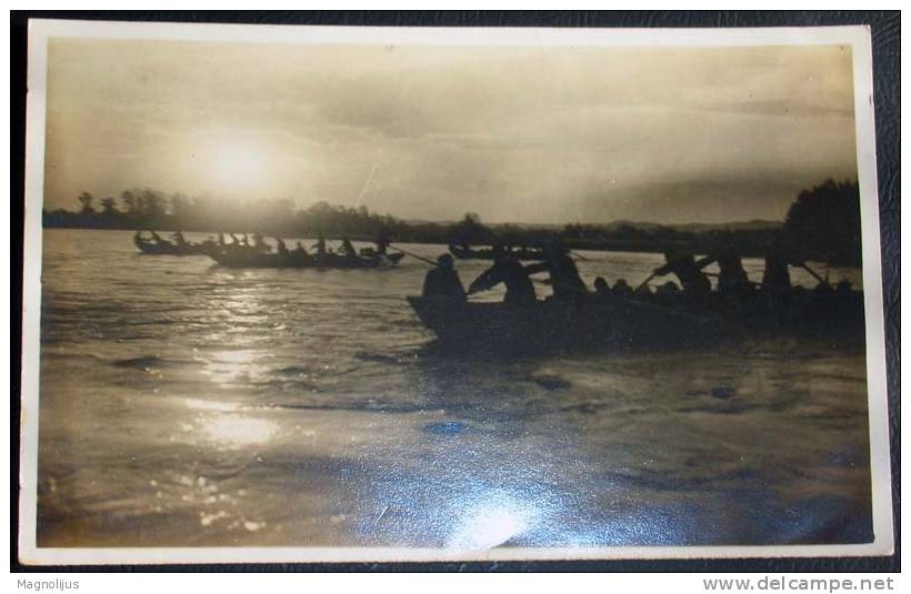 Sport,Rowing,Competition, Race,Sunset,Small  Boats,Real Photo,vintage Postcard - Aviron