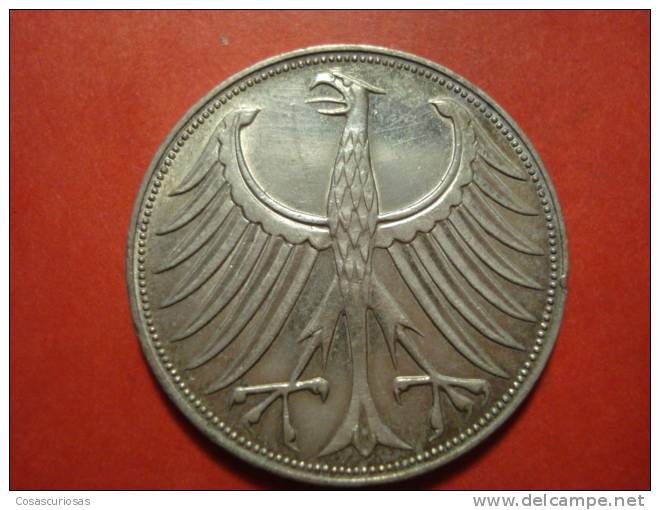 1988 DEUTSCHLAND GERMANY ALEMANIA  5 MARK SILVER COIN PLATA    AÑO / YEAR  1968 D   XF+ - 5 Marcos