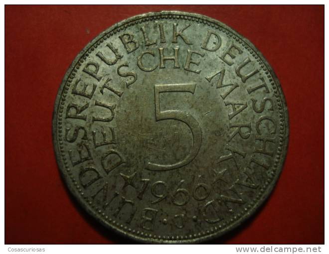 1990 DEUTSCHLAND GERMANY ALEMANIA  5 MARK SILVER COIN PLATA    AÑO / YEAR  1966 J   XF+ - 5 Marcos