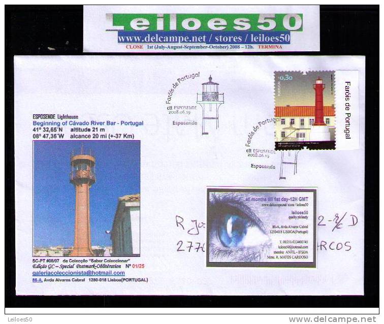Phare Portugal/ESPOSENDE Lighthouse -Circul.Cover#02/25-with Special  Postmark ESPOSENDE/VERY RARE(-50 Copies)#87620 - Flammes & Oblitérations