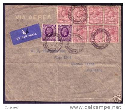 UK - VF 1937 COVER From LONDON To BUENOS AIRES Massive Franking - SG # 376 (2- Pair) And#  386 (7)  Block Of 4, Pair+1 - Sheets, Plate Blocks & Multiples