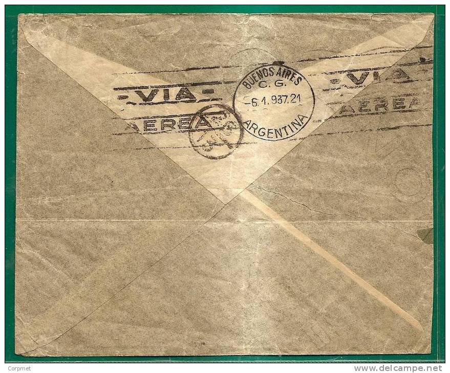 UK - VF 1937 COVER From LONDON To BUENOS AIRES Massive Franking - SG # 376 (2- Pair) And#  386 (7)  Block Of 4, Pair+1 - Ganze Bögen & Platten