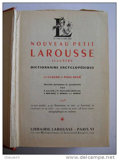 NOUVEAU PETIT LAROUSSE ILLUSTRE édition 1958 (couverture Bonne) - Dictionnaires