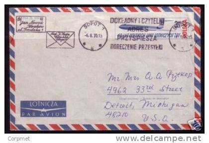 POLAND 1970 AIR MAIL ENTIRE COVER - SOPOT Cancellation  To MICHIGAN - Topical Transportation - Airplanes - Vliegtuigen