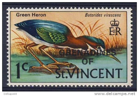 Grenadines Of St. Vincent 1974 M3 ** Butorides Virescens: Green Heron /  Grünreiher / Héron Vert / Garcita Verde - St.Vincent Und Die Grenadinen