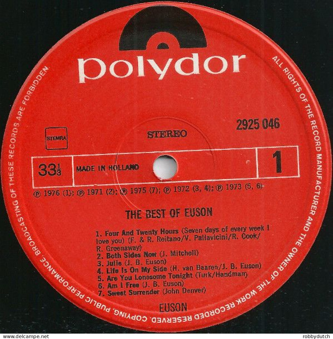 * LP * THE BEST OF EUSON (Holland 1976) - Disco, Pop