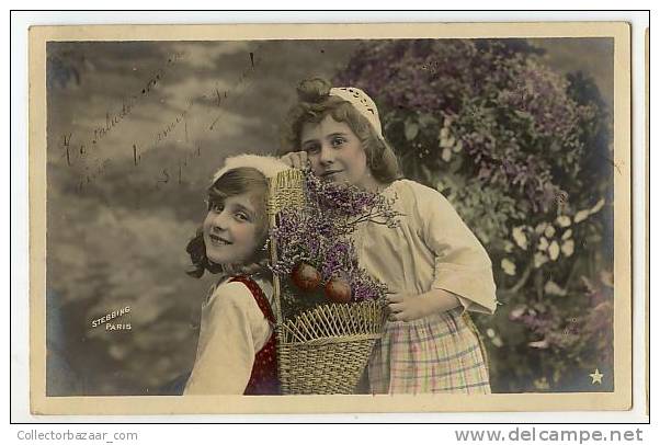 POSTCARD CPA Ca 1900 VICTORIAN REAL PHOTO Children Enfant Two Girls - Otros & Sin Clasificación