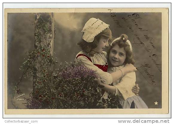 POSTCARD CPA Ca 1900 VICTORIAN REAL PHOTO Children Enfant Two Girls - Otros & Sin Clasificación