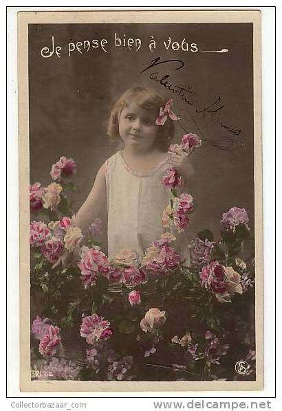 POSTCARD CPA Ca 1900 VICTORIAN REAL PHOTO Children Enfant A Girl Sorrounded Of Flowers - Otros & Sin Clasificación