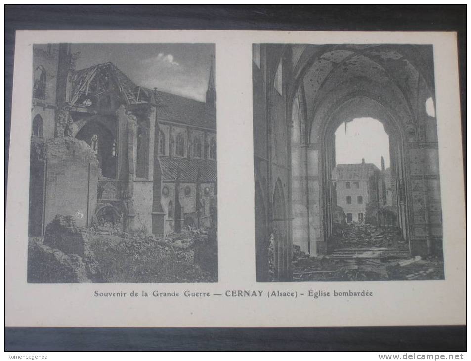 CERNAY - Carte Double Vue - Souvenir De La Grande Guerre - Eglise Bombardée - Excellent Etat - Cernay