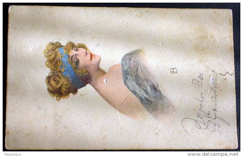 Illustrators,Woman,Girl,Fashion,Initials L.R.,vintage Postcard - Richter, Ludwig