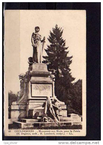 77 COULOMMIERS Monument Aux Morts, Guerre 1914-18, Deglane Architecte, Lombard Sculpteur, Ed LL 46, 192? - Coulommiers