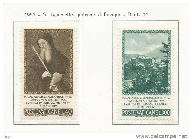 VATICANO 1965  SAN BENEDETTO PATRONO D´EUROPA. MONASTERO DI MONTECASSINO.  SERIE COMPLETA MNH** - Unused Stamps