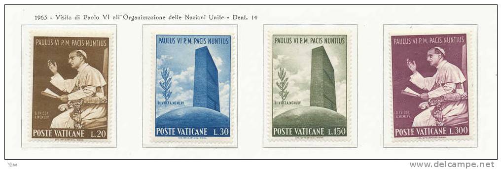 VATICANO 1965  VISITA DI PAOLO VI ALLE NAZIONI UNITE.  SERIE COMPLETA MNH** - Unused Stamps