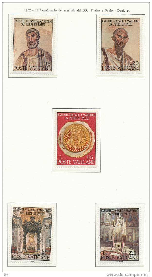 VATICANO 1967  MARTIRIO DEI SANTI PIETRO E PAOLO. SERIE COMPLETA MNH** - Unused Stamps