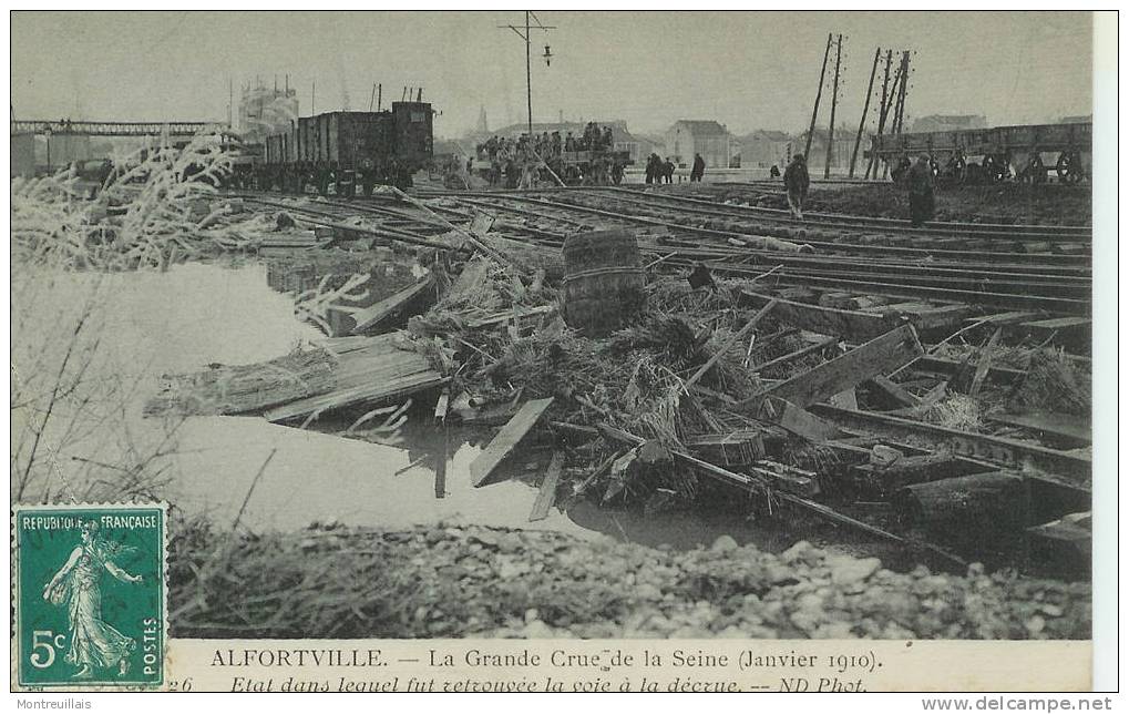 ALFORVILLE, La Grande Crue De 1910, état Des Voies Ferrées Après Décrue, Timbrée, écrite - Alfortville