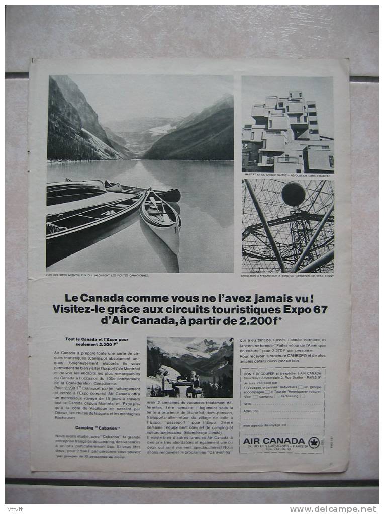 Ancienne Publicité (1967) : Compagnie Aérienne AIR CANADA, Visitez Le Canada Grâce Aux Circuits Touristiques Expo 67 - Publicités