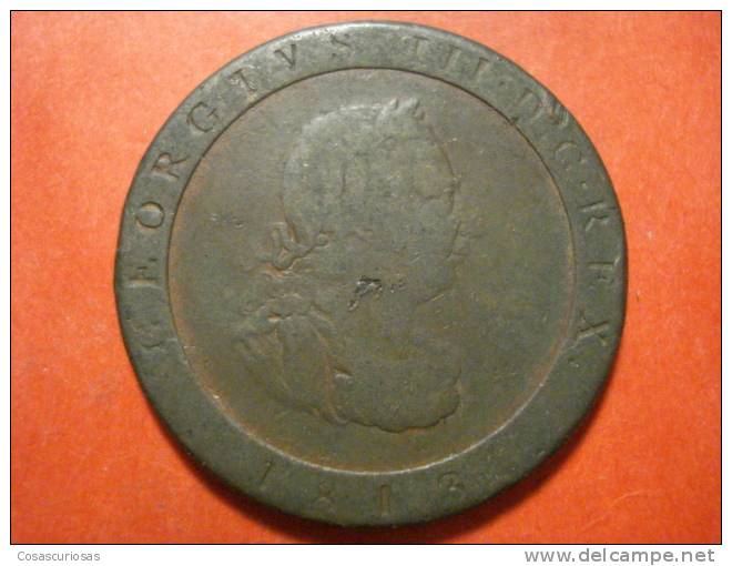 2068 ISLE OF MAN    UNITED KINGDOM UK GRAN BRETAÑA   HALFPENNY   GEORGE III   AÑO / YEAR  1813 FINE+ - B. 1/2 Penny