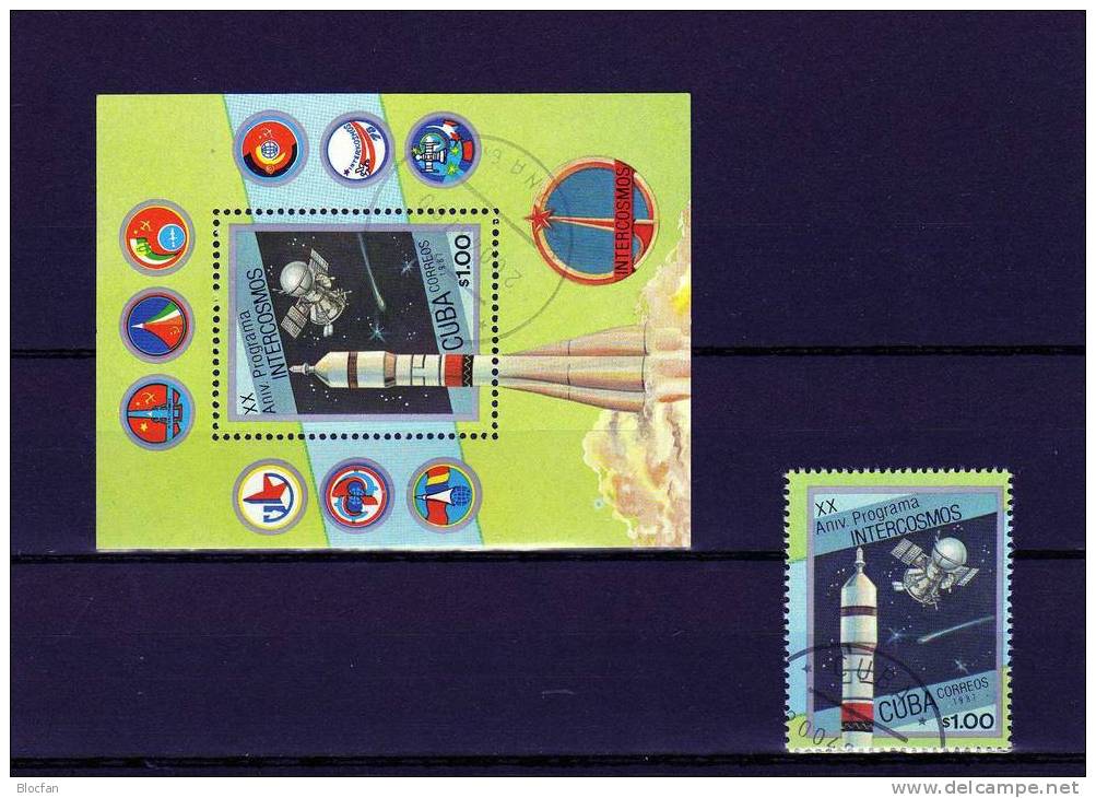 Satelliten Und Raumsonden „ 20 Jahre INTERKOSMOS “ Wostok Kuba Cuba 3090 + Bl.98 O 7€ - Russie & URSS