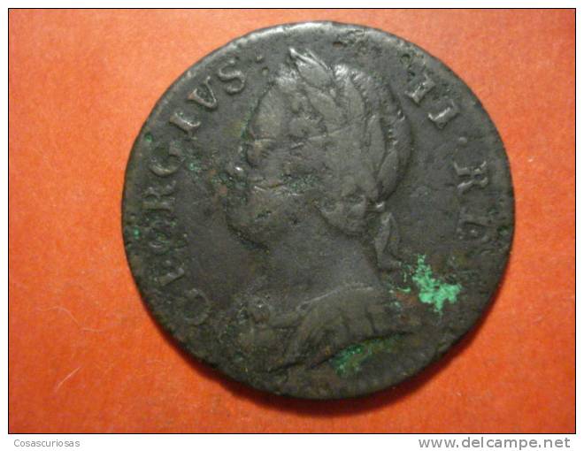 2080   UNITED KINGDOM UK GRAN BRETAÑA   FHARTING  GEORGE II   AÑO / YEAR  1754  FINE+ - A. 1 Farthing