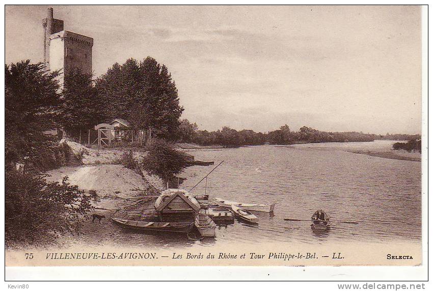 30 VILLENEUVE LES AVIGNON Les Bords Du Rhône Et Tour Philippe Le Bel  Cpa Animée - Villeneuve-lès-Avignon