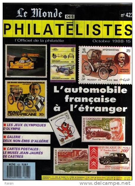 Le Monde Des Philatélistes N°423 Octobre 1988 L´Automobile Française à L´étranger 104 Pages TBE - Francés (desde 1941)